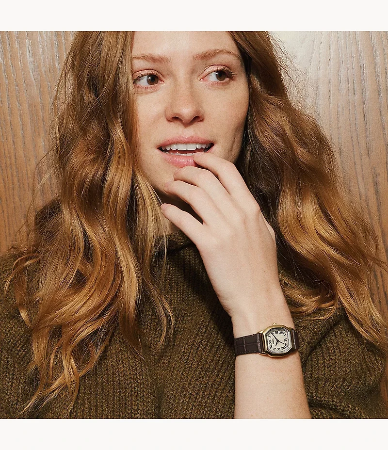 Harlow Three-Hand Brown Croco Leather Watch