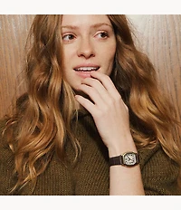 Harlow Three-Hand Brown Croco Leather Watch