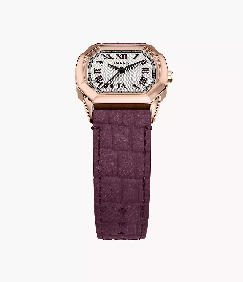 Harlow Three-Hand Burgundy Croco Leather Watch