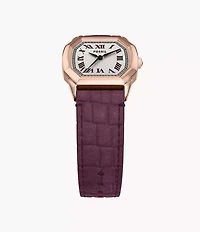 Harlow Three-Hand Burgundy Croco Leather Watch