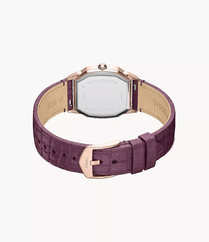 Harlow Three-Hand Burgundy Croco Leather Watch