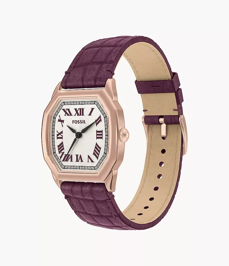 Harlow Three-Hand Burgundy Croco Leather Watch