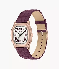 Harlow Three-Hand Burgundy Croco Leather Watch