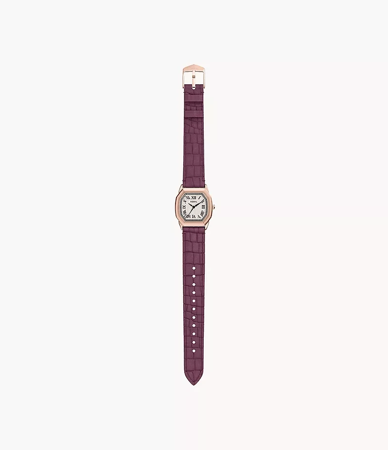 Harlow Three-Hand Burgundy Croco Leather Watch