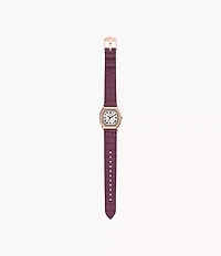 Harlow Three-Hand Burgundy Croco Leather Watch