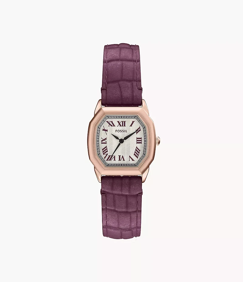 Harlow Three-Hand Burgundy Croco Leather Watch