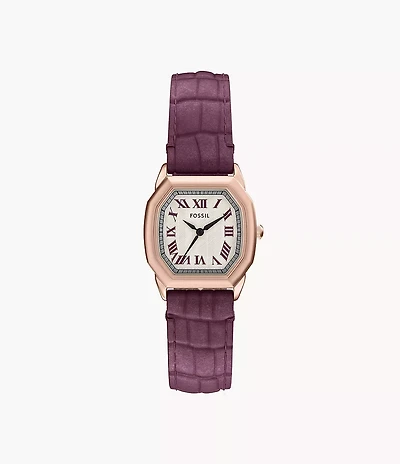 Harlow Three-Hand Burgundy Croco Leather Watch