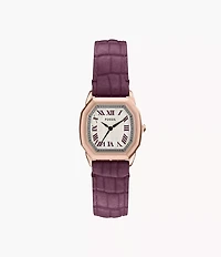 Harlow Three-Hand Burgundy Croco Leather Watch