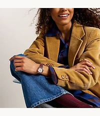Harlow Three-Hand Burgundy Croco Leather Watch