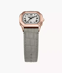Harlow Three-Hand Gray Croco Leather Watch