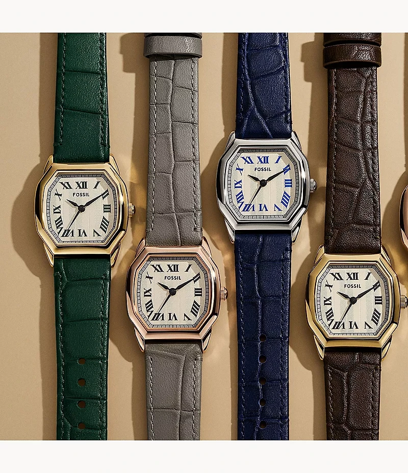 Harlow Three-Hand Gray Croco Leather Watch