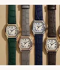 Harlow Three-Hand Gray Croco Leather Watch