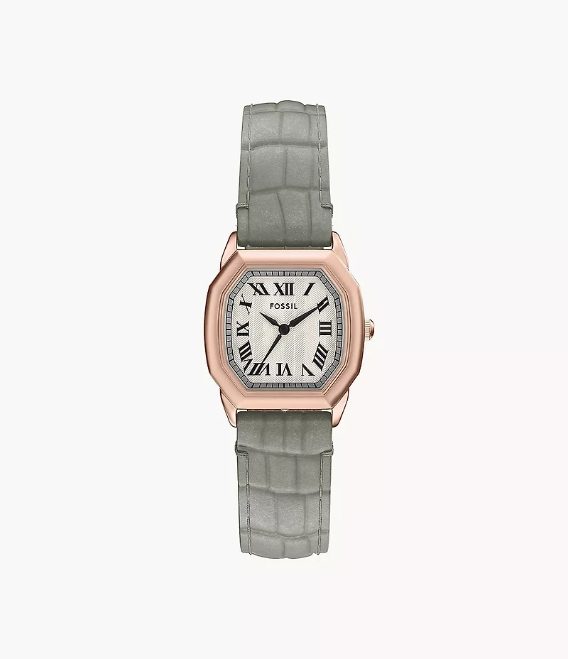 Harlow Three-Hand Gray Croco Leather Watch