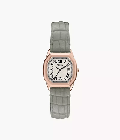 Harlow Three-Hand Grey Croco Leather Watch