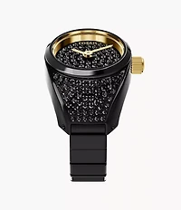 Watch Ring Two-Hand Pavé Black Stainless Steel Watch