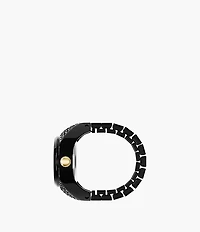 Watch Ring Two-Hand Pavé Black Stainless Steel Watch