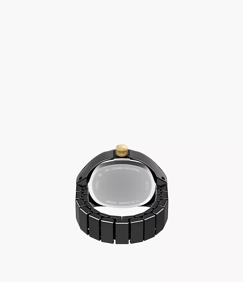 Watch Ring Two-Hand Pavé Black Stainless Steel Watch