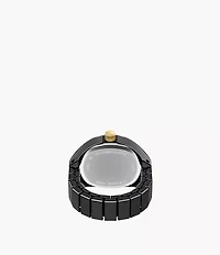 Watch Ring Two-Hand Pavé Black Stainless Steel Watch
