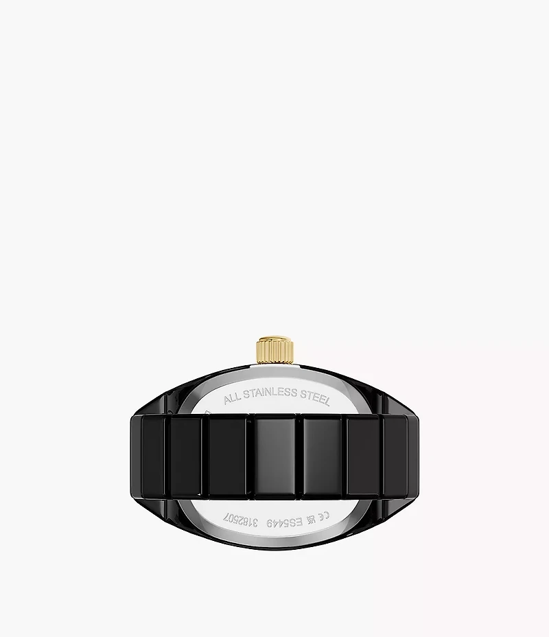 Watch Ring Two-Hand Pavé Black Stainless Steel Watch