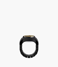 Watch Ring Two-Hand Pavé Black Stainless Steel Watch