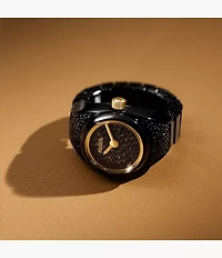 Watch Ring Two-Hand Pavé Black Stainless Steel Watch