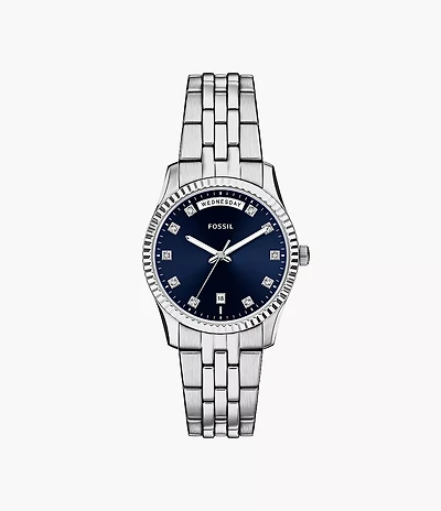 Scarlette Three-Hand Day-Date Stainless Steel Watch