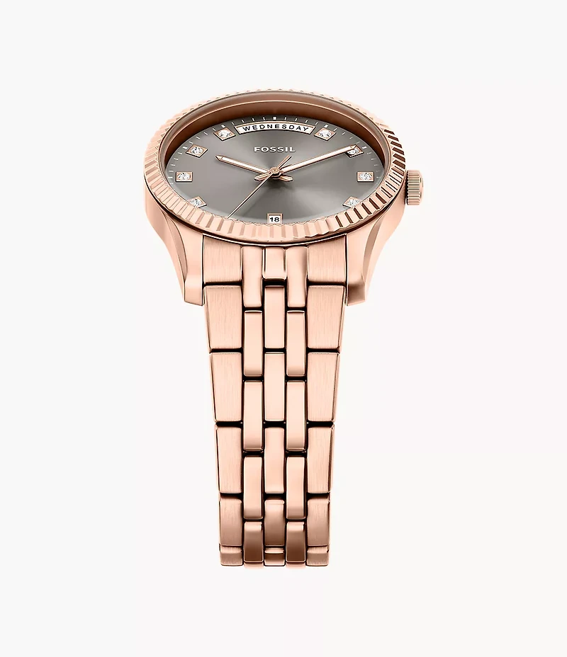 Scarlette Three-Hand Day-Date Rose Gold-Tone Stainless Steel Watch