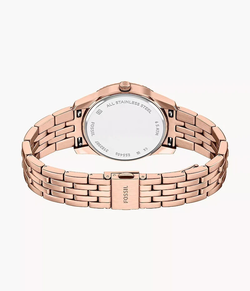 Scarlette Three-Hand Day-Date Rose Gold-Tone Stainless Steel Watch