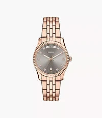 Scarlette Three-Hand Day-Date Rose Gold-Tone Stainless Steel Watch