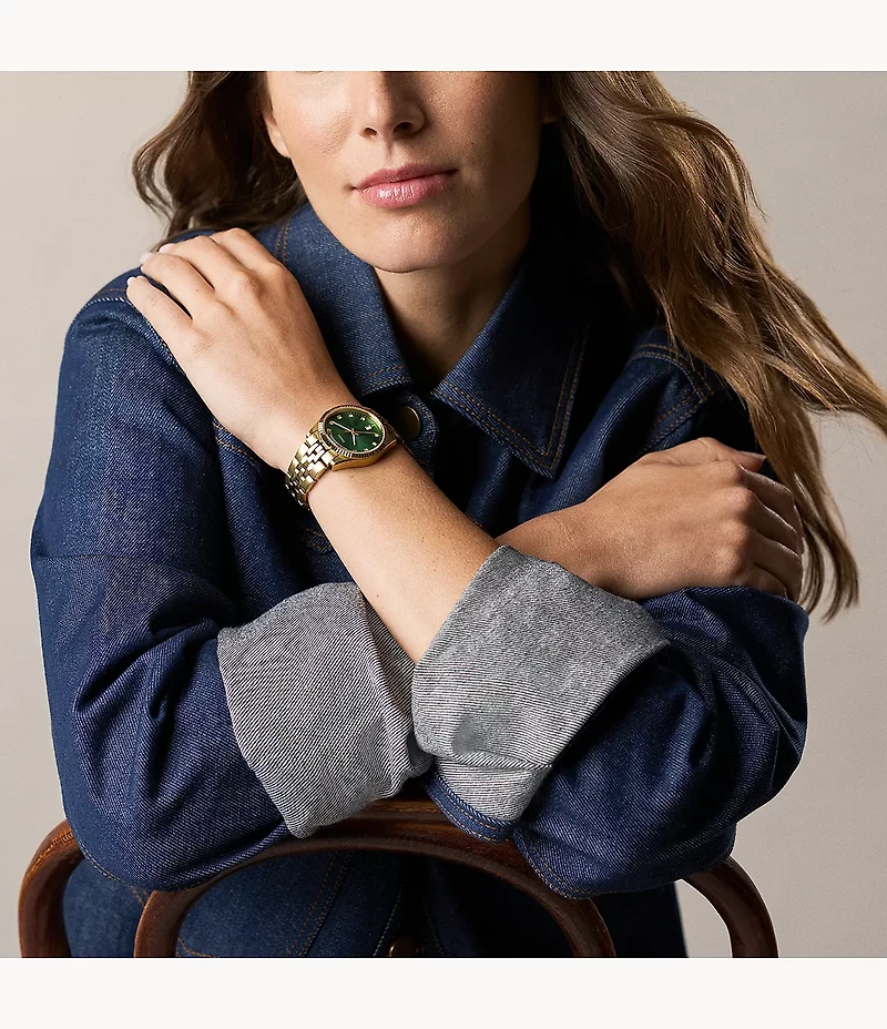 Scarlette Three-Hand Day-Date Gold-Tone Stainless Steel Watch