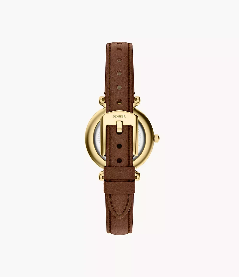 Carlie Mini Three-Hand Brown Leather Watch
