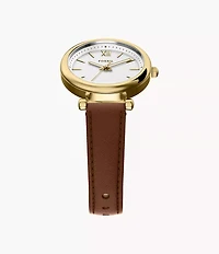 Carlie Mini Three-Hand Brown Leather Watch