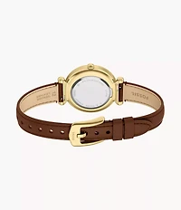 Carlie Mini Three-Hand Brown Leather Watch