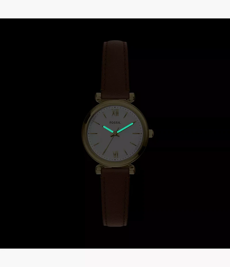 Carlie Mini Three-Hand Brown Leather Watch