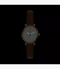 Carlie Mini Three-Hand Brown Leather Watch
