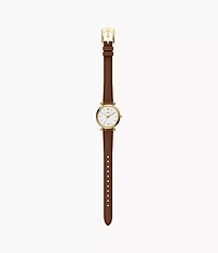 Carlie Mini Three-Hand Brown Leather Watch