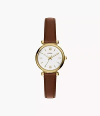 Carlie Mini Three-Hand Brown Leather Watch
