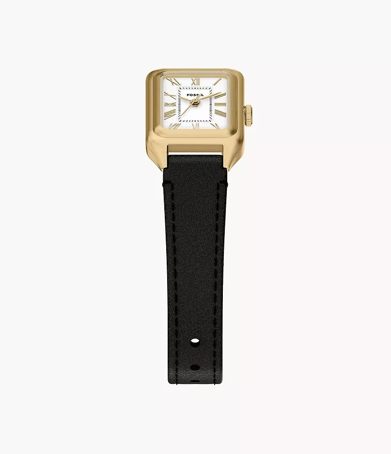 Raquel Mini Three-Hand Black Leather Watch