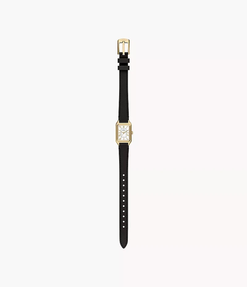Raquel Mini Three-Hand Black Leather Watch