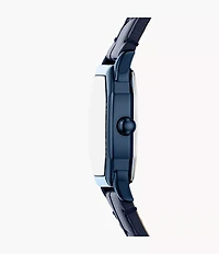 Harlow Three-Hand Navy Leather Watch