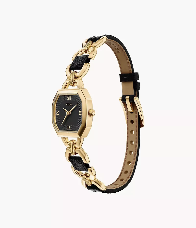 Harlow 22mm Three-Hand Leather and Gold-Tone Stainless Steel Watch