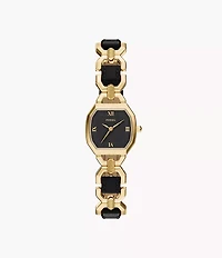 Harlow 22mm Three-Hand Leather and Gold-Tone Stainless Steel Watch