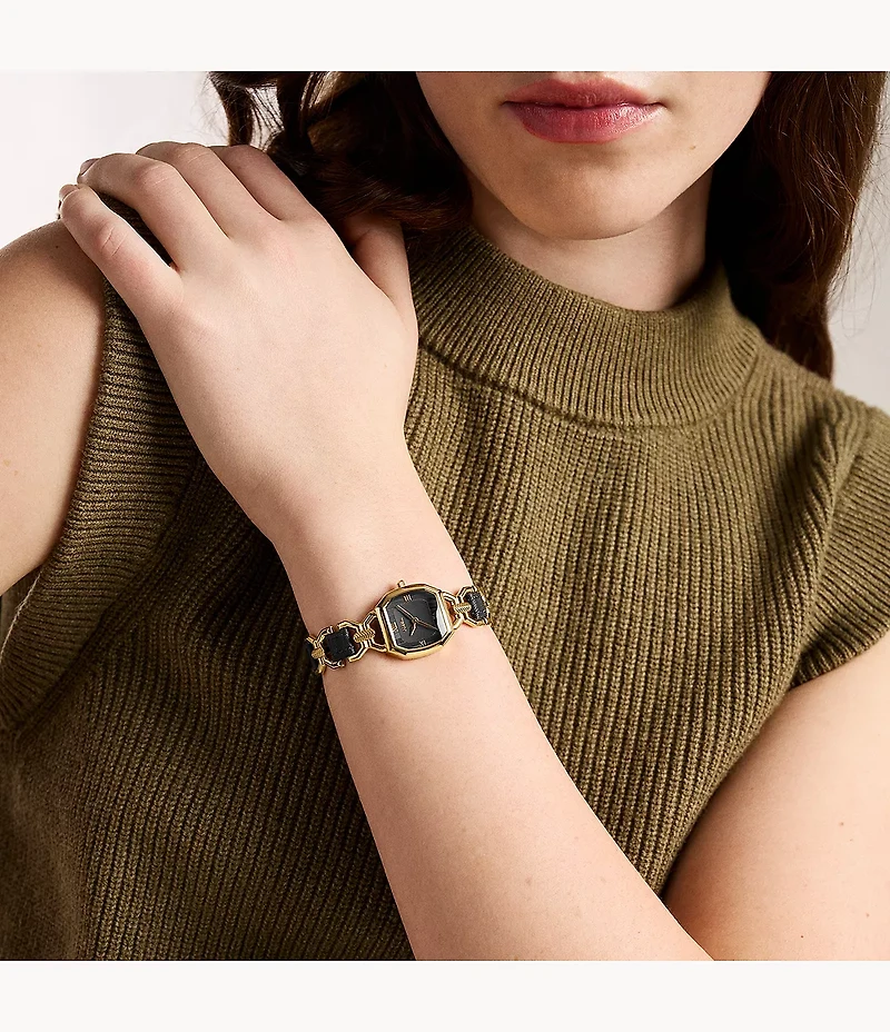 Harlow 22mm Three-Hand Leather and Gold-Tone Stainless Steel Watch