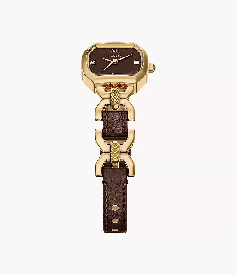 Harlow 22mm Three-Hand Brown Leather and Gold-Tone Stainless Steel Watch