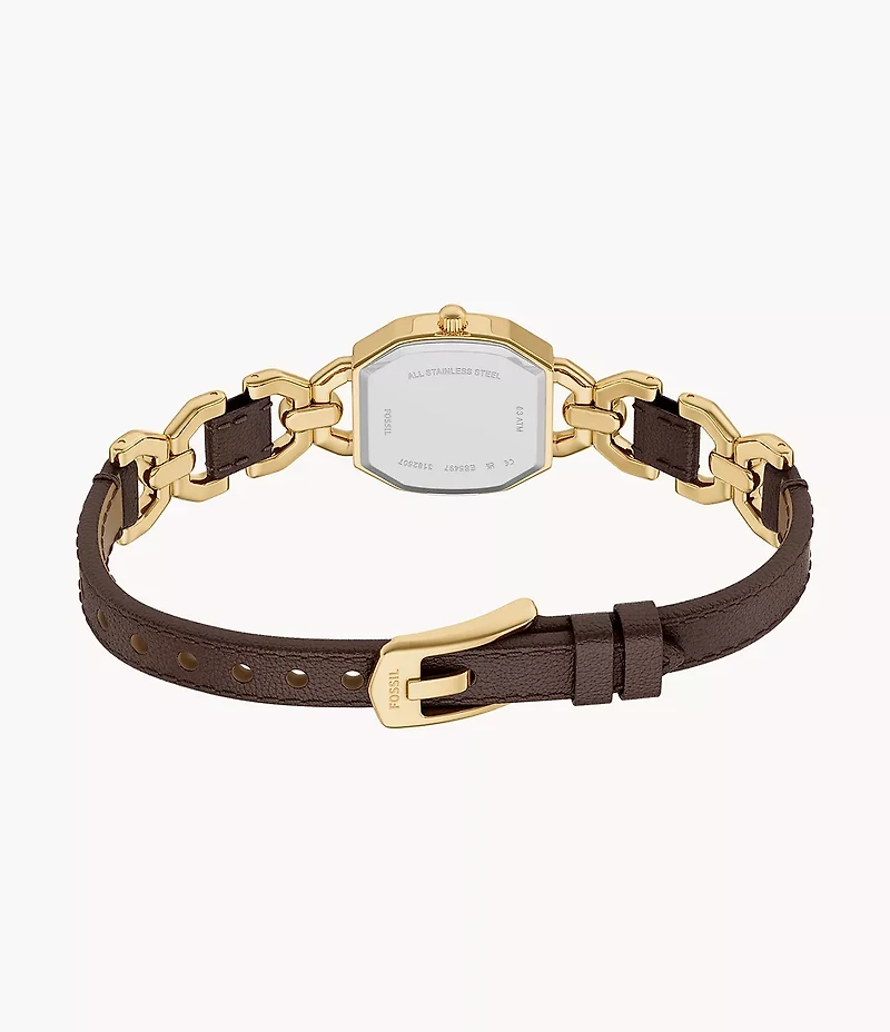 Harlow 22mm Three-Hand Brown Leather and Gold-Tone Stainless Steel Watch