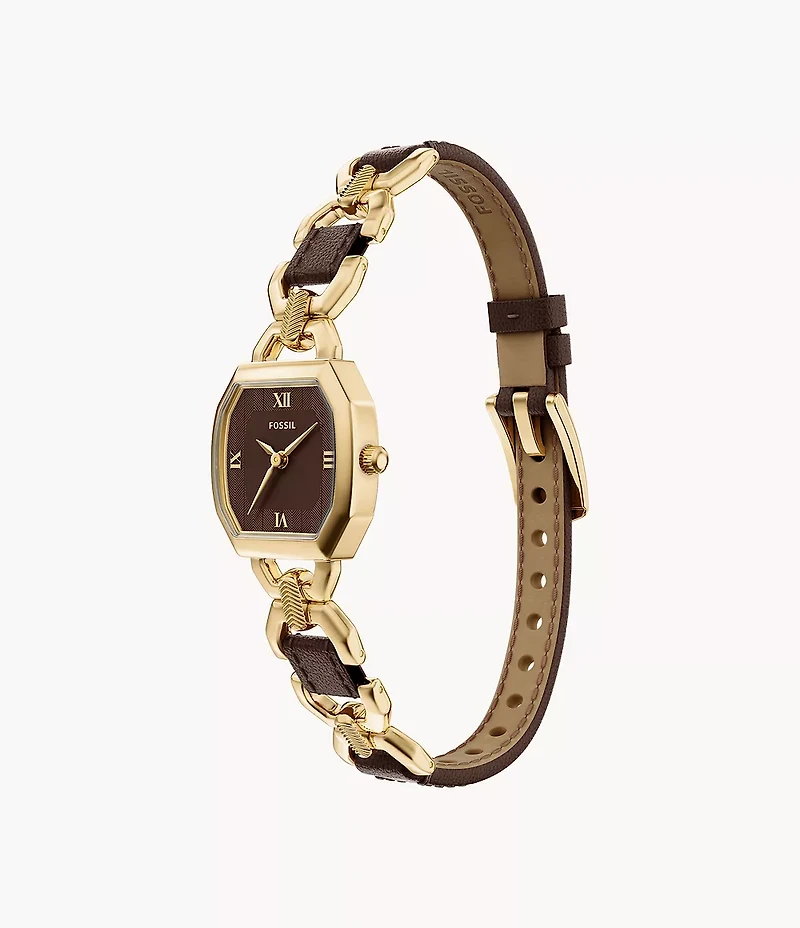 Harlow 22mm Three-Hand Brown Leather and Gold-Tone Stainless Steel Watch