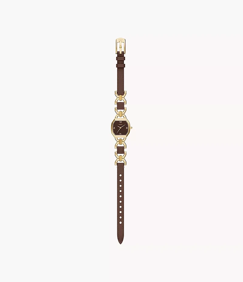 Harlow 22mm Three-Hand Brown Leather and Gold-Tone Stainless Steel Watch