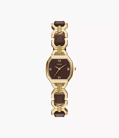 Harlow 22mm Three-Hand Brown Leather and Gold-Tone Stainless Steel Watch