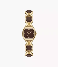 Harlow 22mm Three-Hand Brown Leather and Gold-Tone Stainless Steel Watch