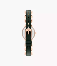 Harlow 22mm Three-Hand Green Leather and Rose Gold-Tone Stainless Steel Watch
